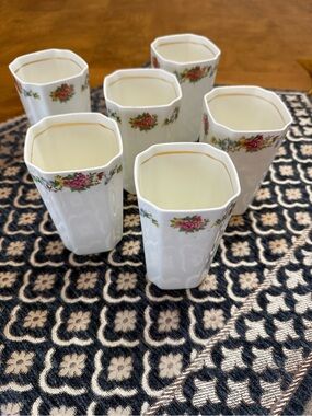 UPC Royal Bone China handle free cups for tea/coffee with Gold & Red flowers